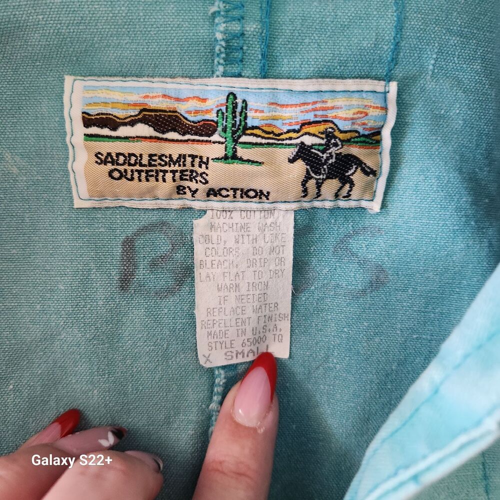 Saddlesmith Outfitters Western Duster Jacket Teal Canvas Ranch Coat Small - Picture 3 of 5